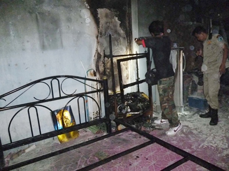 Although the bed, refrigerator and most other items were damaged by the flames, a 3-D portrait of monk Luang Pu-thuad of Chai Hai Temple survived unscathed.